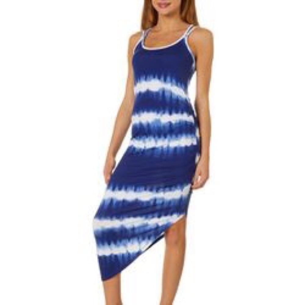ALMOST FAMOUS Tie Dye Dress Asymmetrical Spaghetti Strap Dress Midi NWT